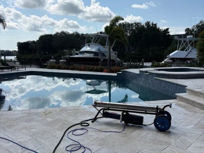 Pelican Exteriors reverse osmosis system on the pool deck of a waterfront Tampa estate